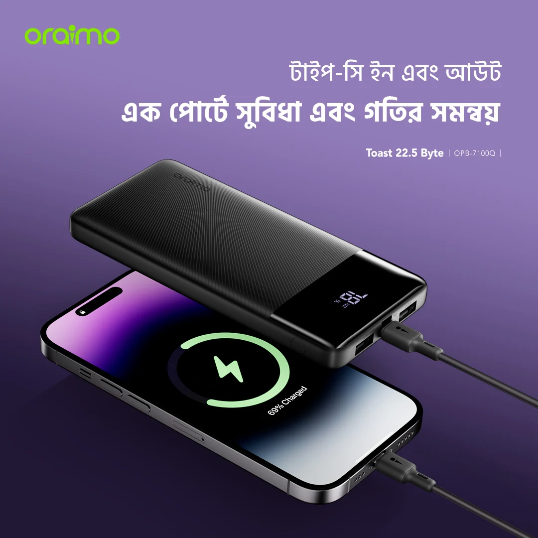 পাওয়ার ব্যাংক Toast 22.5 Byte OPB-7100Q টাইপ-সি ইন এবং আউট পাওয়ার ব্যাংক Toast 22.5 Byte OPB-7100Q টাইপ-সি ইন এবং আউট