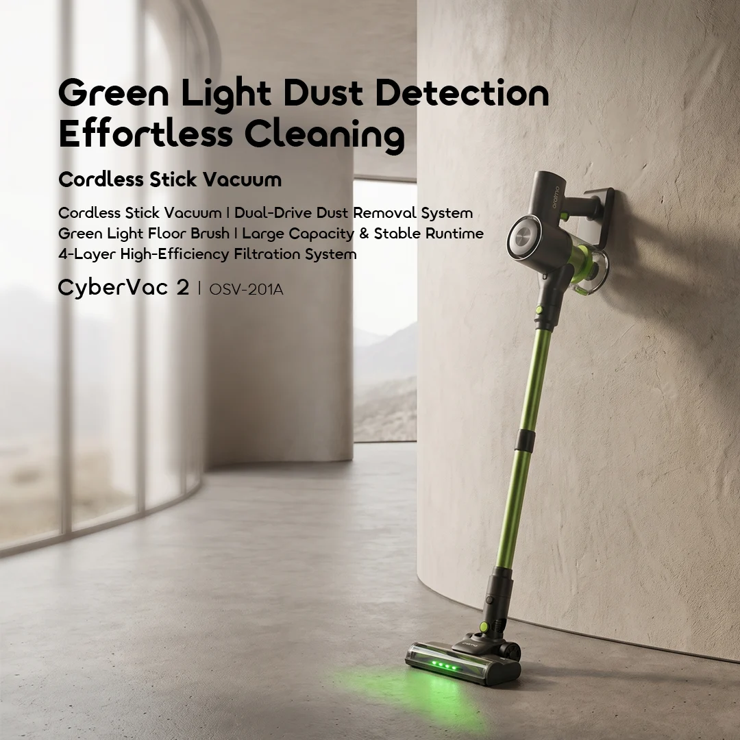 oraimo Cordless Stick Vacuum CyberVac 2 OSV-201A 01 Green Light Dust Detection Effortless Cleaning