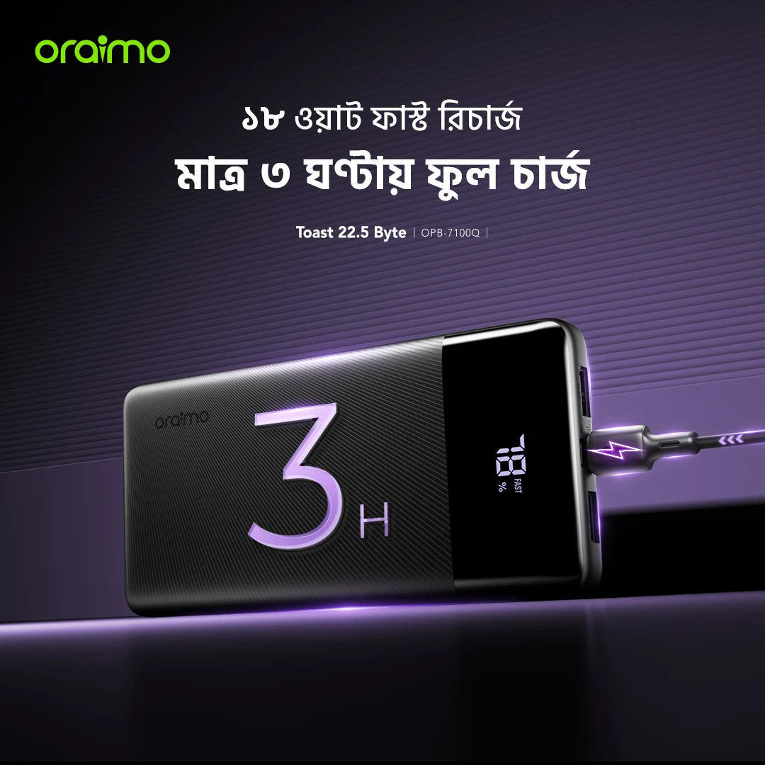 পাওয়ার ব্যাংক Toast 22.5 Byte OPB-7100Q ১৮ ওয়াট ফাস্ট রিচার্জ পাওয়ার ব্যাংক Toast 22.5 Byte OPB-7100Q ১৮ ওয়াট ফাস্ট রিচার্জ