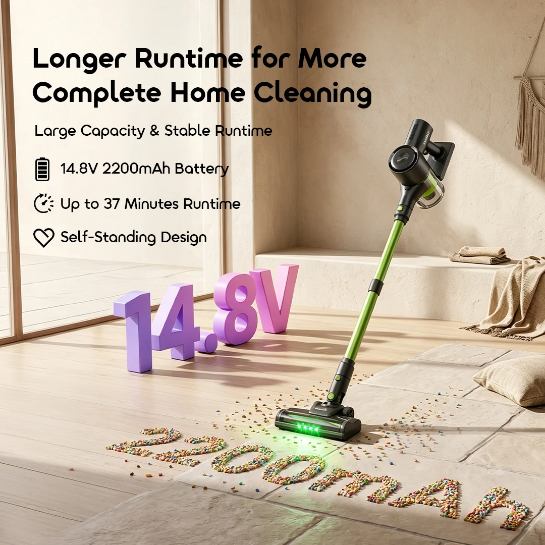 oraimo Cordless Stick Vacuum CyberVac 2 OSV-201A 05 Longer Runtime for More Complete Home Cleaning