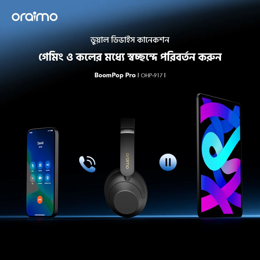 Oraimo Headphone BoomPopPro OHP-917-bd-Dual Device Connection Oraimo Headphone BoomPopPro OHP-917-bd-Dual Device Connection