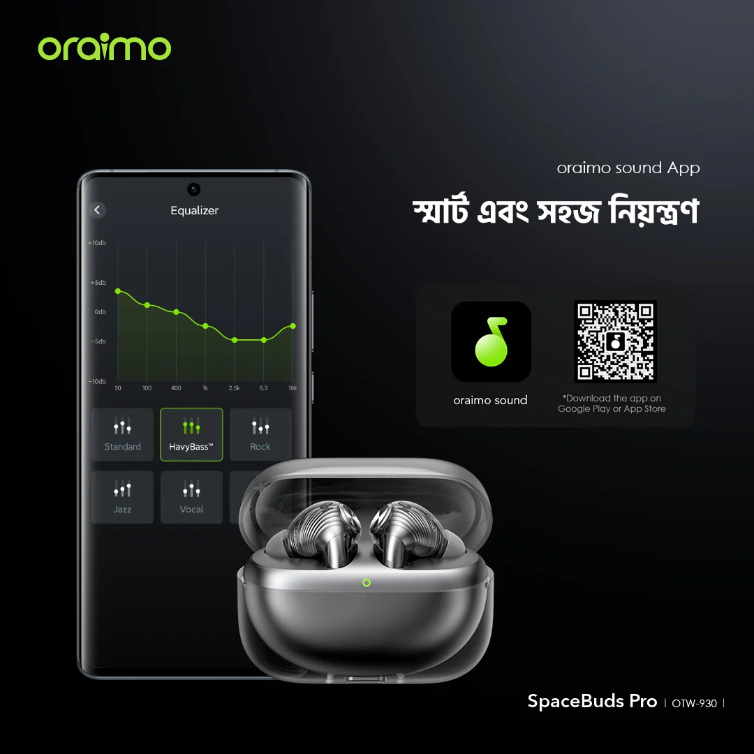 ট্রু ওয়্যারলেস ইয়ারবাডস SpaceBuds Pro OTW-930 oraimo sound App