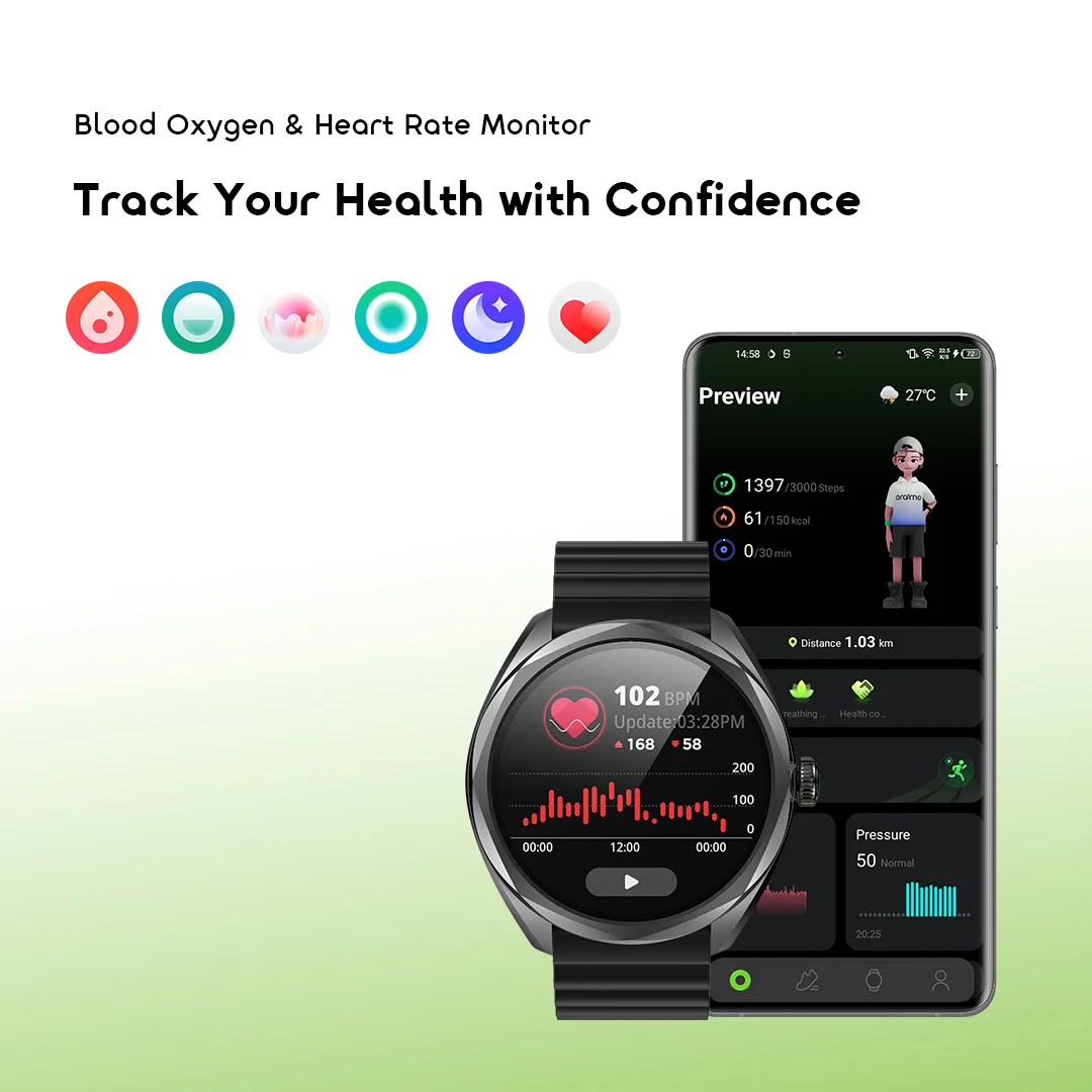 oraimo Smart Watch Watch Nova 2R OSW-834 06 Blood Oxygen & Heart Rate Monitor oraimo Smart Watch Watch Nova 2R OSW-834 06 Blood Oxygen & Heart Rate Monitor