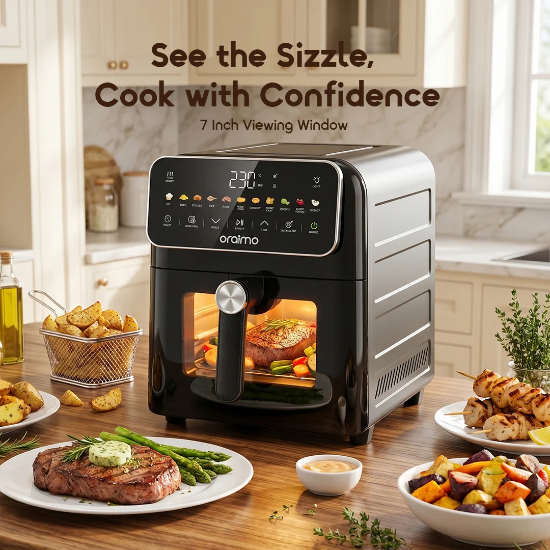 oraimo Air Fryer Intellifry OAF-502A-07 See the Sizzle, Cook with Confidence 7 Inch Viewing Window oraimo Air Fryer Intellifry OAF-502A-07 See the Sizzle, Cook with Confidence 7 Inch Viewing Window