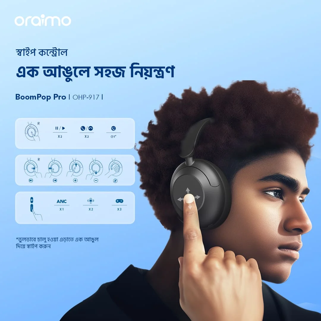 Oraimo Headphone BoomPopPro OHP-917-bd-Swipe Control Oraimo Headphone BoomPopPro OHP-917-bd-Swipe Control