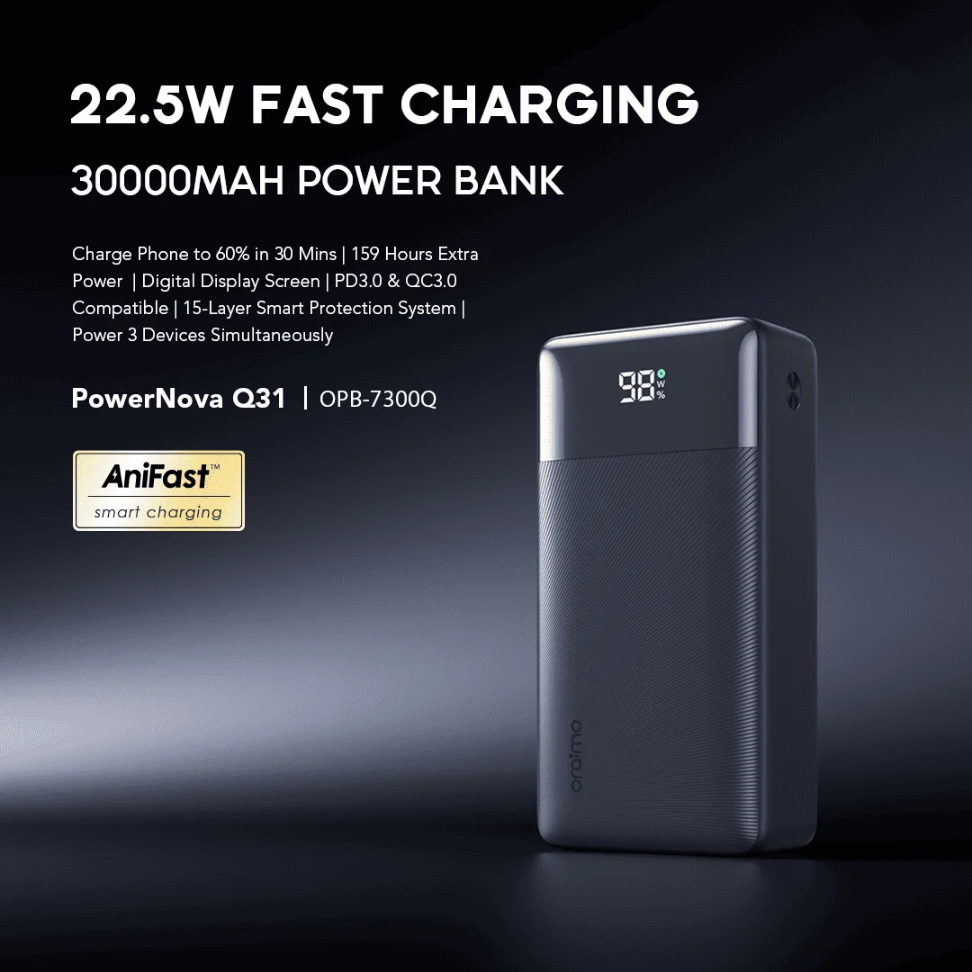 oraimo Power Bank PowerNova Q31 OPB-7300Q 01 22.5W Fast Charging 30000mAh Power Bank oraimo Power Bank PowerNova Q31 OPB-7300Q 01 22.5W Fast Charging 30000mAh Power Bank