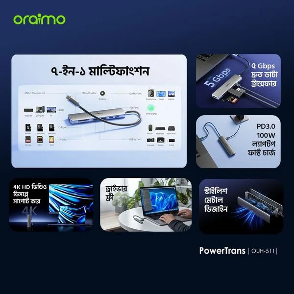 PowerTrans USB-C 7-in-1 Multi-Functional Adapter price in Bangladesh