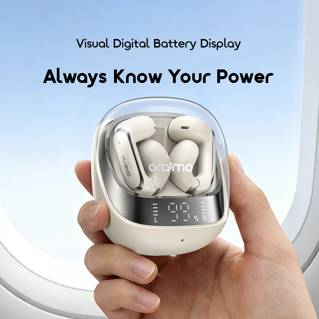 oraimo Open-Ear True Wireless Earbuds OpenSnap N2 OPN-374N 10 Visual Digital Battery Display Always Know Your Power oraimo Open-Ear True Wireless Earbuds OpenSnap N2 OPN-374N 10 Visual Digital Battery Display Always Know Your Power