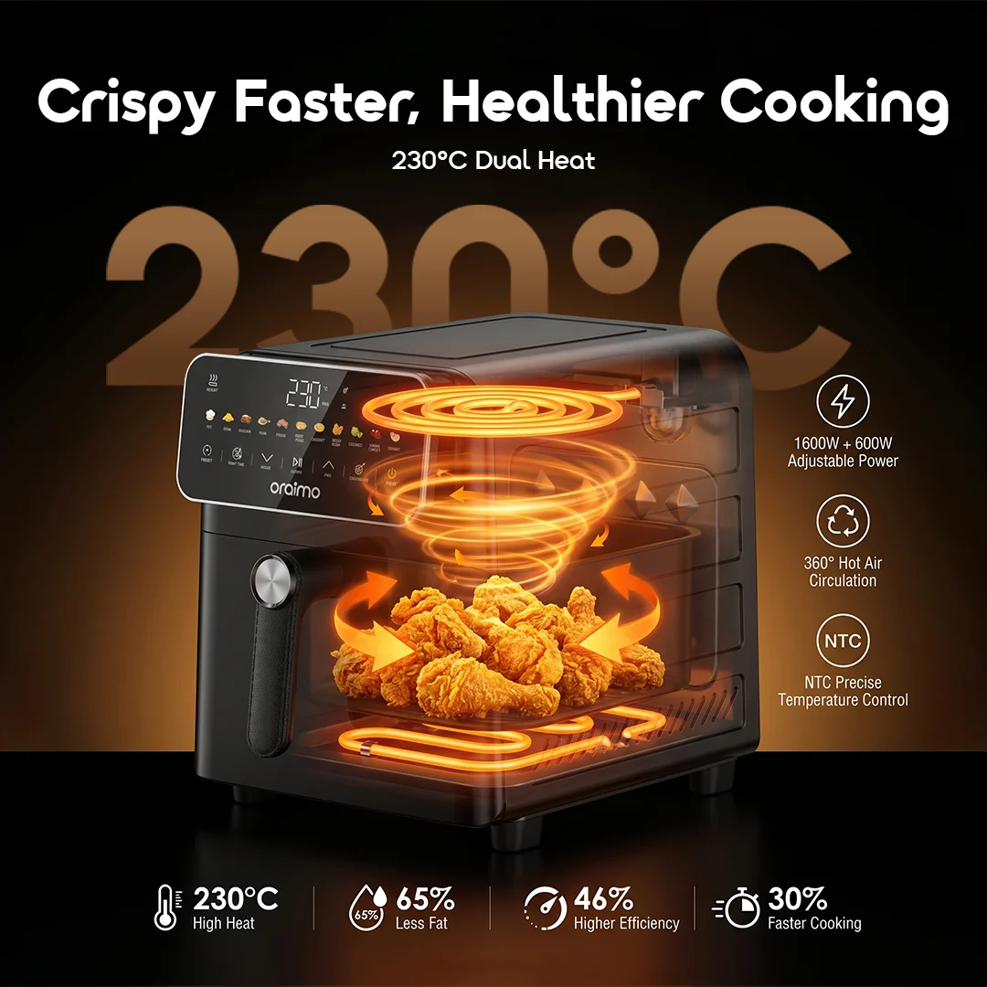 oraimo Air Fryer Intellifry OAF-502A-03 Crispy Faster, Healthier Cooking 230°C Dual Heat oraimo Air Fryer Intellifry OAF-502A-03 Crispy Faster, Healthier Cooking 230°C Dual Heat