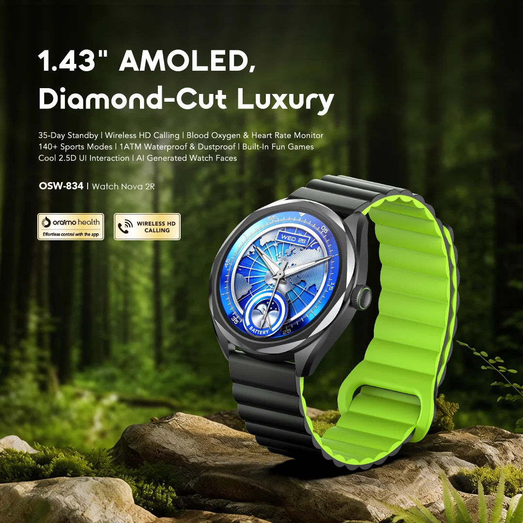 oraimo Smart Watch Watch Nova 2R OSW-834 01 1.43" AMOLED, Diamond-Cut Luxury oraimo Smart Watch Watch Nova 2R OSW-834 01 1.43" AMOLED, Diamond-Cut Luxury