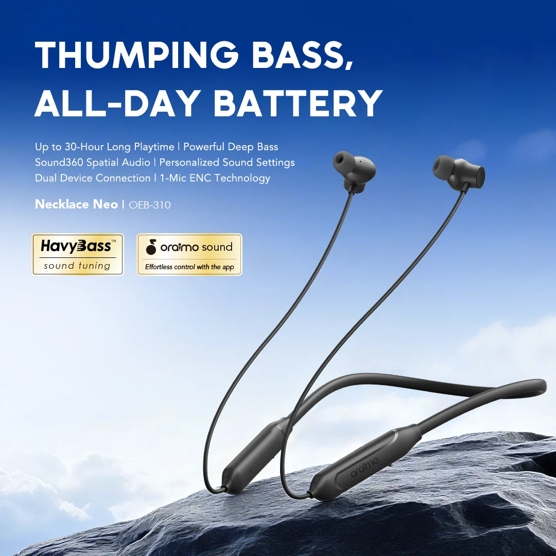 oraimo Earphone Necklace Neo OEB-310 01 THUMPING BASS, ALL-DAY BATTERY oraimo Earphone Necklace Neo OEB-310 01 THUMPING BASS, ALL-DAY BATTERY