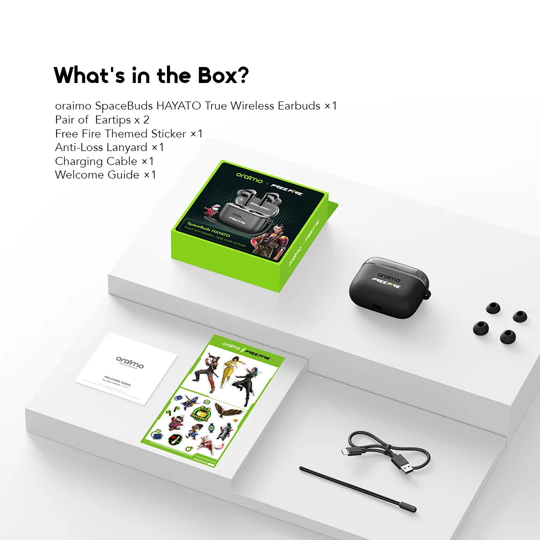 oraimo True Wireless Earbuds SpaceBuds HAYATO OTW-325 12 What's in the Box oraimo True Wireless Earbuds SpaceBuds HAYATO OTW-325 12 What's in the Box