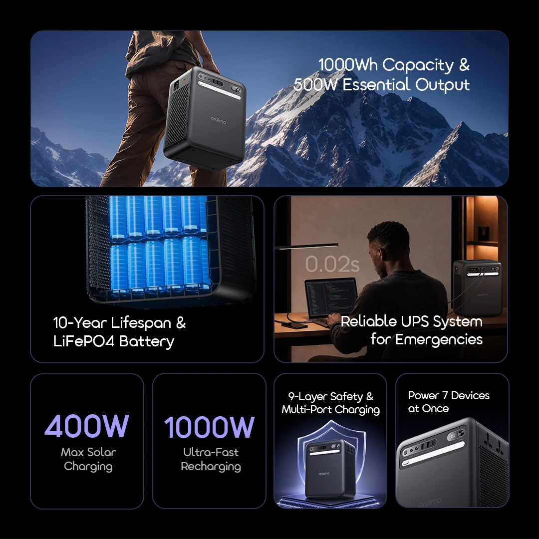 oraimo KILI OPS-5102 feature overview 1000Wh UPS LiFePO4 solar oraimo KILI OPS-5102 feature overview 1000Wh UPS LiFePO4 solar
