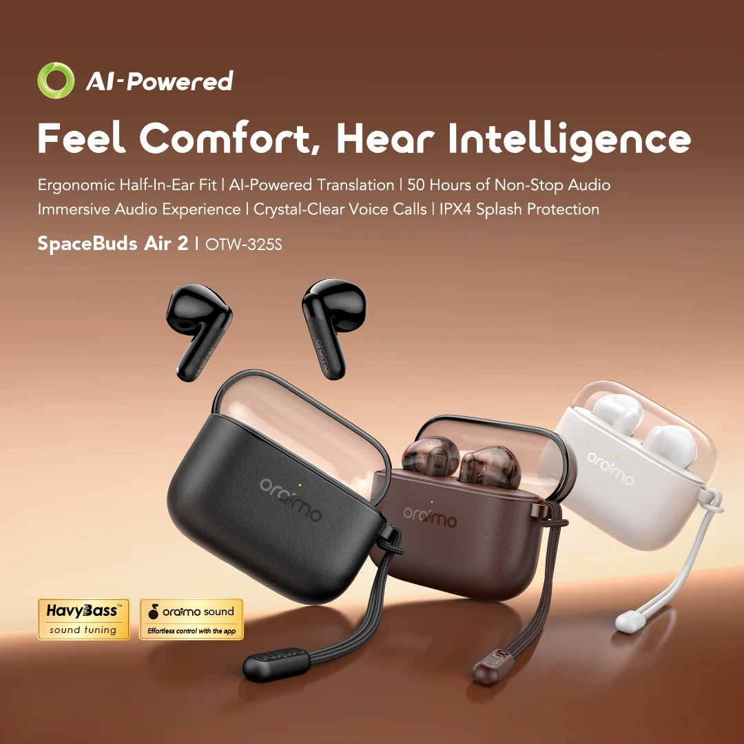 oraimo true wireless earbuds SpaceBuds Air 2 OTW-325S 01 main display oraimo true wireless earbuds SpaceBuds Air 2 OTW-325S 01 main display