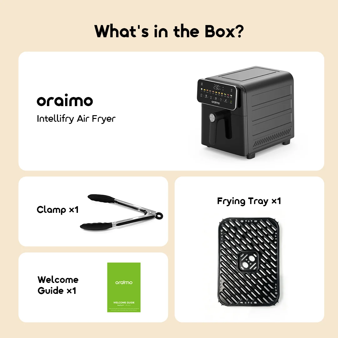 oraimo Air Fryer Intellifry OAF-502A-12 What's in the Box oraimo Air Fryer Intellifry OAF-502A-12 What's in the Box