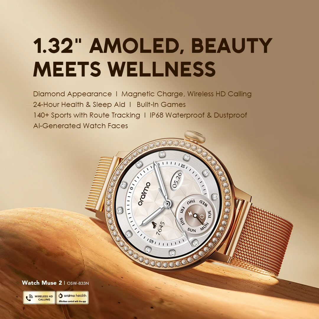 oraimo Smart Watch Watch Muse 2 OSW-833N 1 1.32" AMOLED, Beauty Meets Wellness oraimo Smart Watch Watch Muse 2 OSW-833N 1 1.32" AMOLED, Beauty Meets Wellness